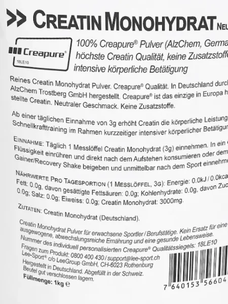 Creapure® Creatin Monohydrat -neutrales Premium Creatin ohne Zusatzstoffe