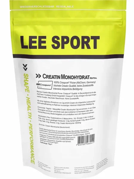 LEE SPORT Creapure® Creatin Monohydrat Neutral Pulver in wiederverschliessbarer Verpackung – 100% reines Creatin ohne Zusatzstoffe