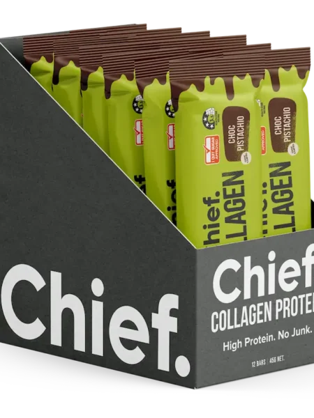Kollagen Proteinriegel Sparpaket 94 Chief Kollagen Schoko Proteinriegel - Choc Pistachio