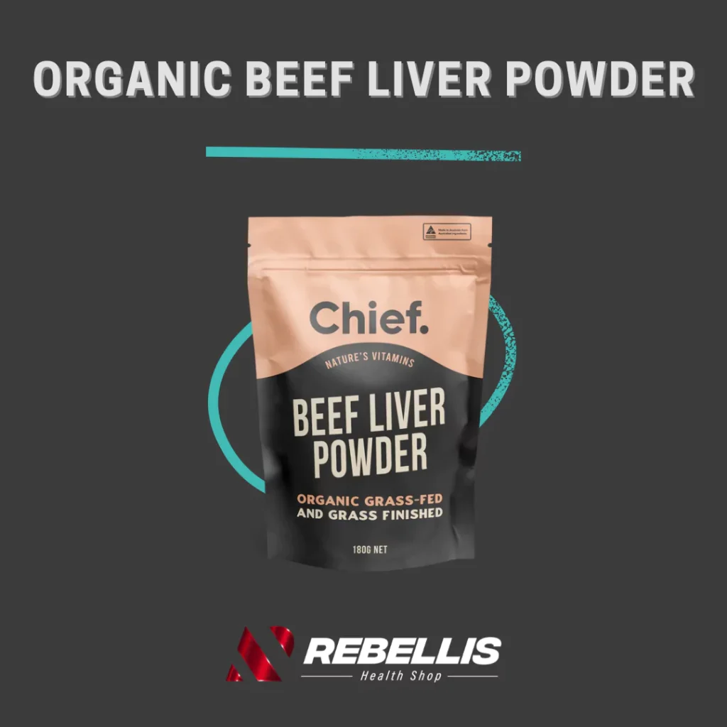 Verpackung des organischen Rinderleberpulvers – Chief Nutrition, 100 % natürlich und nährstoffreich.