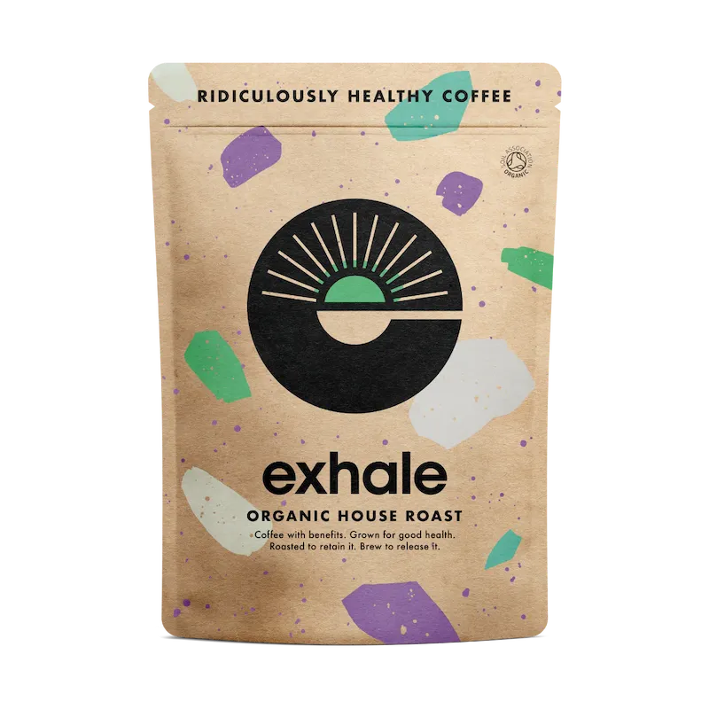 Exhale Organic House Roast Bio-Kaffee in naturfreundlicher Verpackung