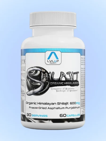 Flasche Organic Himalayan Shilajit 600mg Kapseln von LVLUP Health. Hochreines, gefriergetrocknetes Shilajit