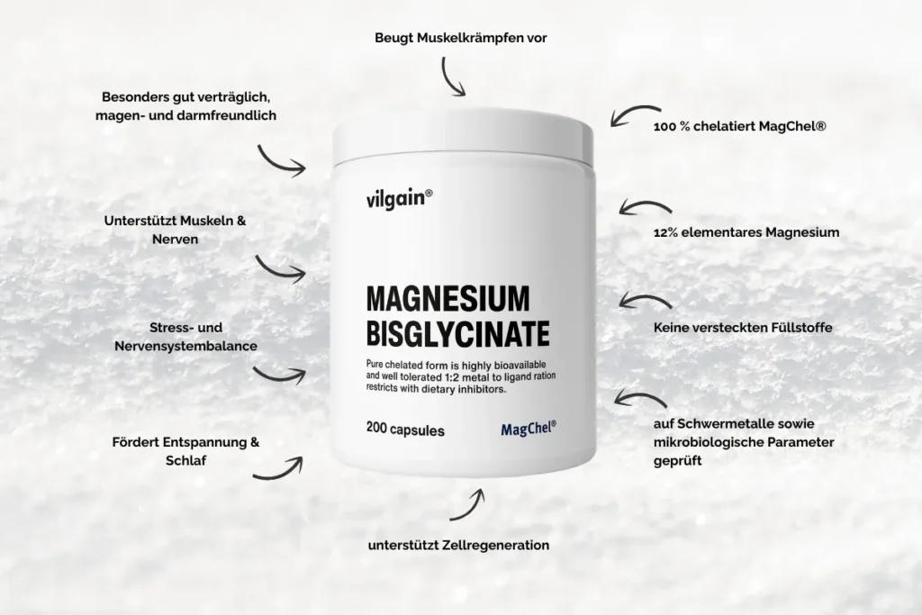Vilgain Magnesium Bisglycinat Kapseln – Hochwertiges Magnesium-Chelat (MagChel) für Muskeln, Nerven und erholsamen Schlaf
