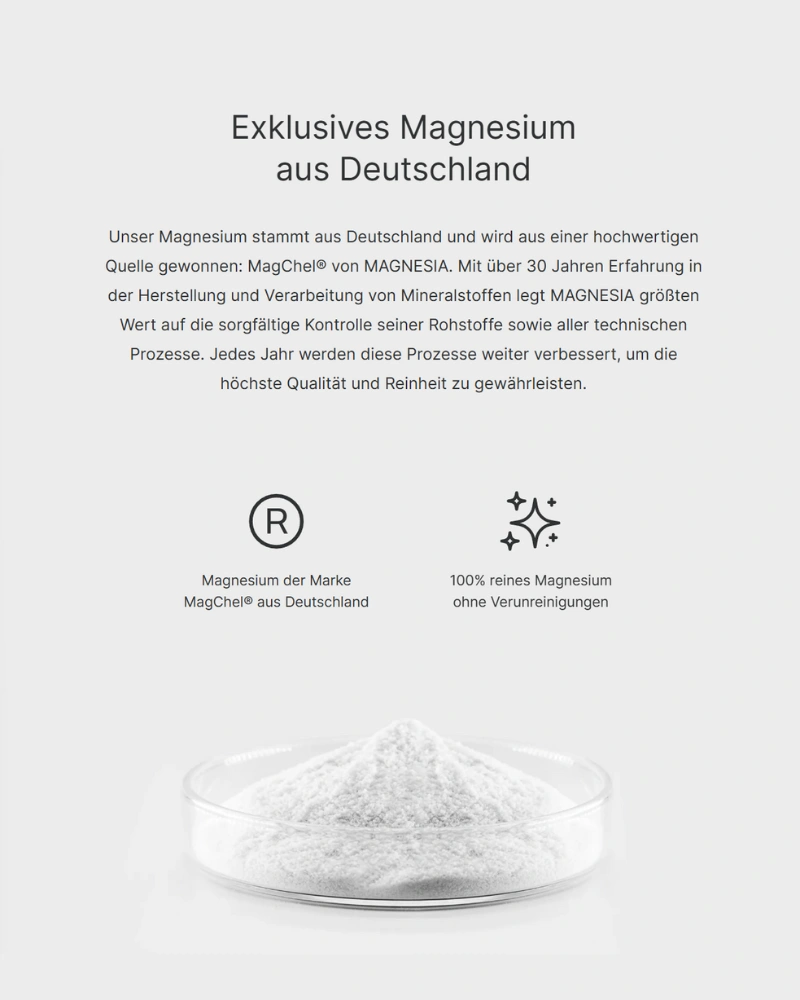 MagChel® Magnesium-Bisglycinat von MAGNESIA aus Deutschland: 100% reines Magnesium ohne Verunreinigungen für höchste Qualität und Wirksamkeit