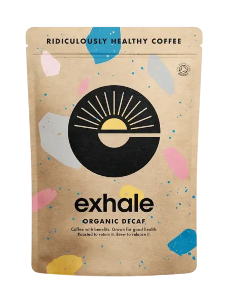 Bio Kaffee entkoffeiniert kaufen Schweiz – Exhale Organic Decaf, gesunder koffeinfreier Röstkaffee ohne Schadstoffe.