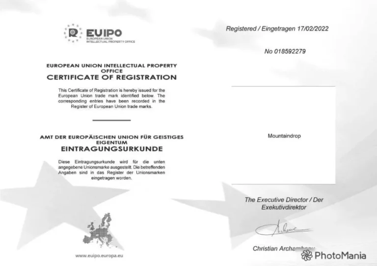 Eintragung der Marke Mountaindrop beim EUIPO