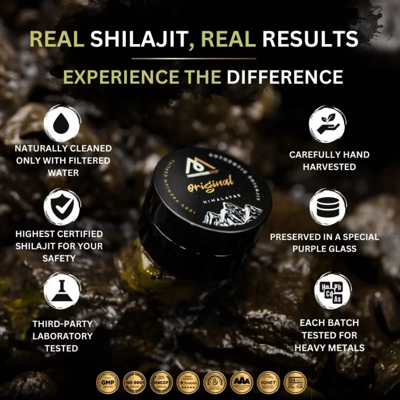 Mountaindrop Shilajit: mit Wasser gereinigt, von Hand geerntet, auf Schwermetalle geprüft
