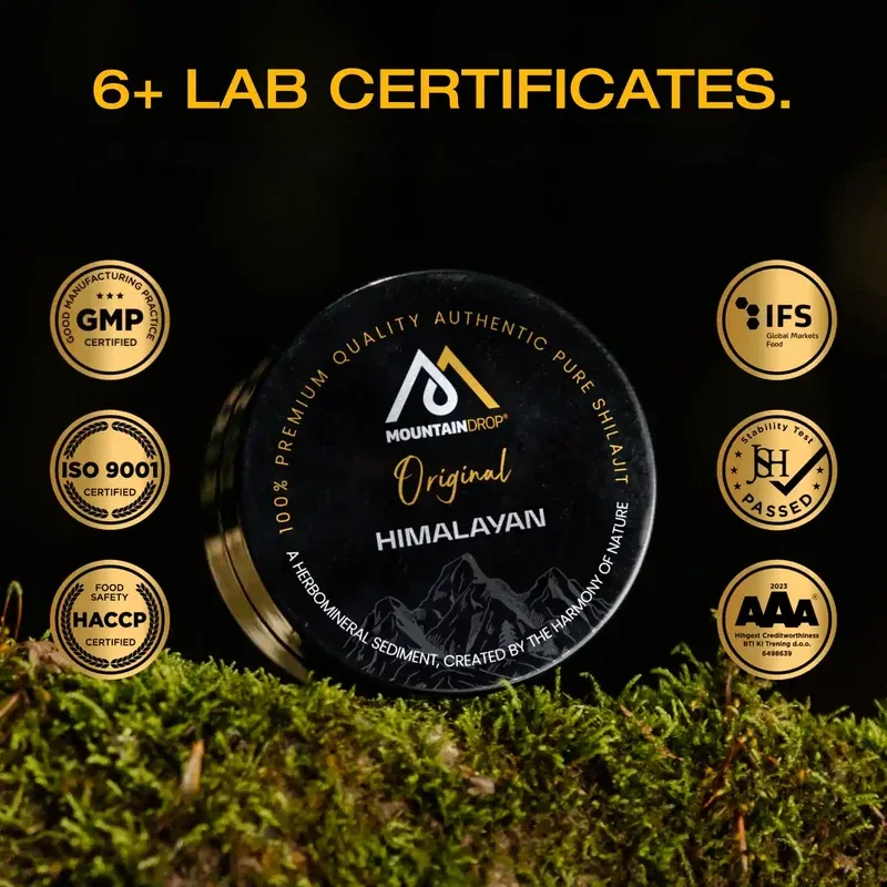 Mountaindrop Shilajit Resin aus zertifizierter Herstellung nach GMP, ISO 9001, HACCP und IFS